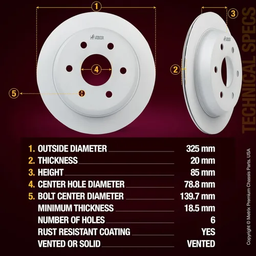 Vista 4 de Metrix Premium Chassis Parts - Rotor de freno de disco ventilado con revestimiento frontal de 11.81 pulgadas (11.811 in) para Dodge Sprinter 2500