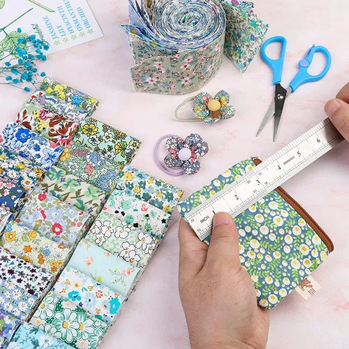 Vista 5 de 45 piezas de rollos de tela, tiras de tela precortadas para acolchar, tela de acolchado de algodón para manualidades de patchwork, algodón de tejido