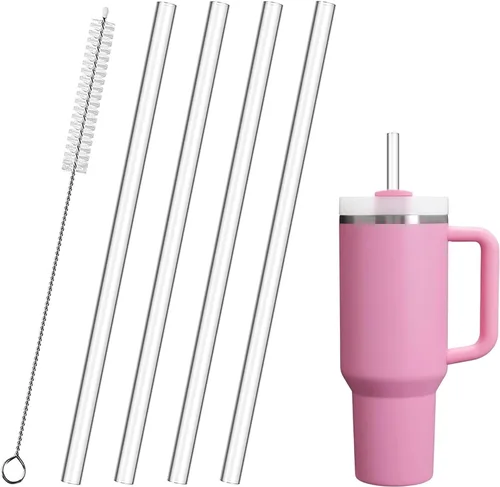 Vista 13 de Tritan Replacement Straws for Stanley Tumbler - BPA-Free Reusable Hard Straws with Cleaning Brush - Dishwasher Safe (4, 4PCS 20/14oz 8.46in)