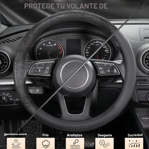 Vista 4 de SEG Direct Funda universal para volante de automóvil, tamaño estándar de 14.5-15 pulgadas, piel de microfibra negra