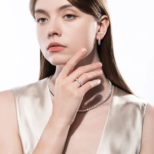 Vista 6 de AnuClub Moissanite Eternity Wedding Band Ring D Color Lab Diamond 18K Gold Plated Silver Rings for Women With Certificate