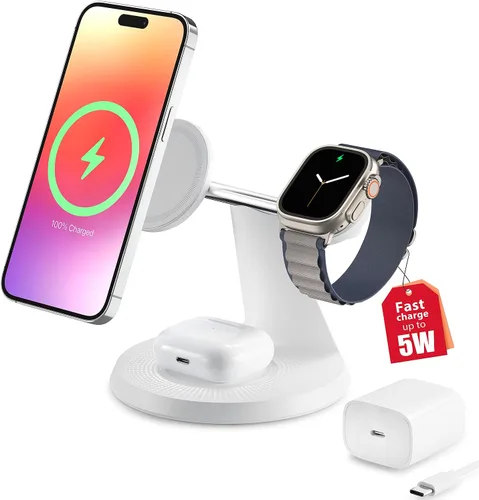 Vista 9 de Estación de carga inalámbrica 3 en 1 para dispositivo Apple: estación de carga rápida para iPhone y reloj con MagSafe, soporte de cargador estable