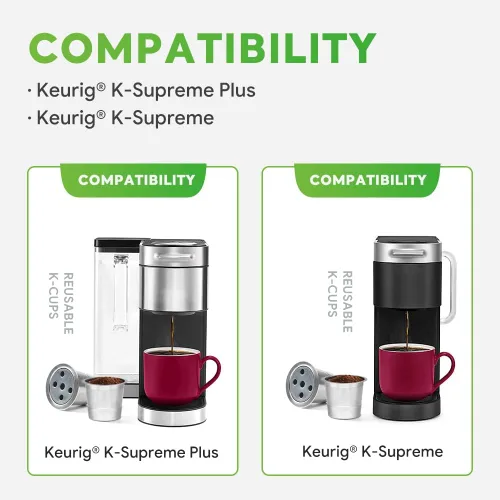 Vista 2 de K Cups reutilizables de acero inoxidable para K eurig Supreme & Supreme Plus, filtro universal K-eurig de cinco agujeros, reutilizable, recargable