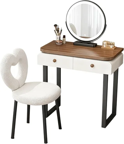 Vista 11 de Tocador de Maquillaje Grande con cajones,Spacious Storage Capacity, Modern Wood-Inspired Design, expansive countertop, Rounded Edges, Silent-Glide