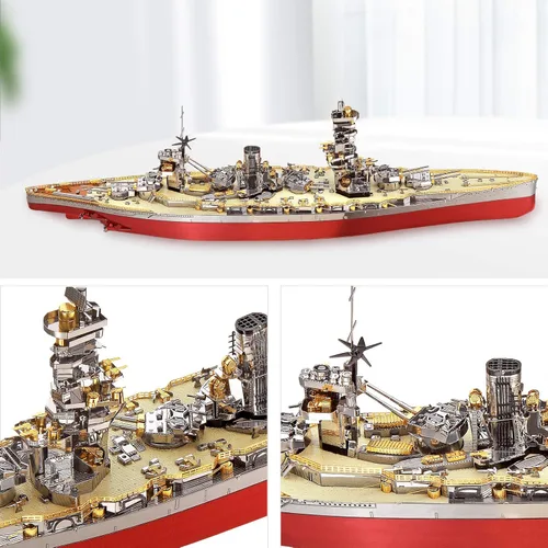 Vista 2 de Piececool Rompecabezas de metal 3D, kit de modelo de buque de guerra, acorazado Fuso, kit de construcción de modelos militares de embarcación