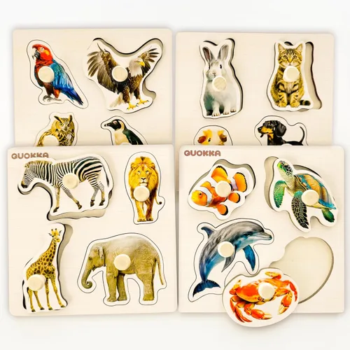 QUOKKA Rompecabezas de madera para niños pequeños de 1 a 3 – 4 juegos de rompecabezas con clavijas para niños de 2 a 4 años – Juguete de aprendizaje de Adducate Ukraine LLC