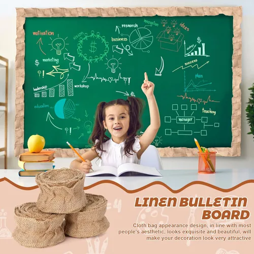 Vista 5 de Teling 39 pies, 4 calcomanías de arpillera con borde festoneado, bordes de anuncios, borde de tablón de anuncios, decoración de aula, decoración