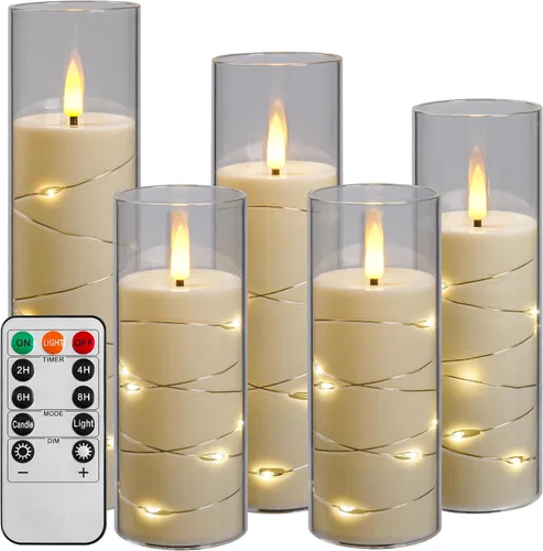 Vista 8 de Da by Velas parpadeantes sin llama con control remoto, velas LED de acrílico con cuerda de estrella incrustada, vela a pilas, para decoración