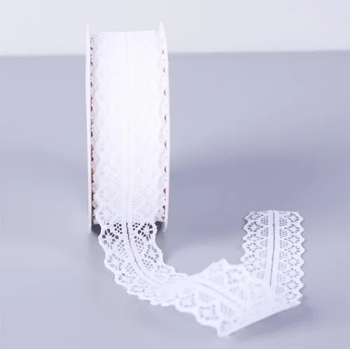 Vista 8 de AKOAK Cinta decorativa de encaje, blanco puro de 1.2 pulgadas de ancho, patrón impreso, cinta de encaje de 25 yardas, envoltura de regalo