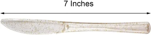 Vista 3 de Efavormart - Paquete de 100 cuchillos clásicos de plástico resistente con purpurina dorada transparente de 7 pulgadas, utensilios desechables