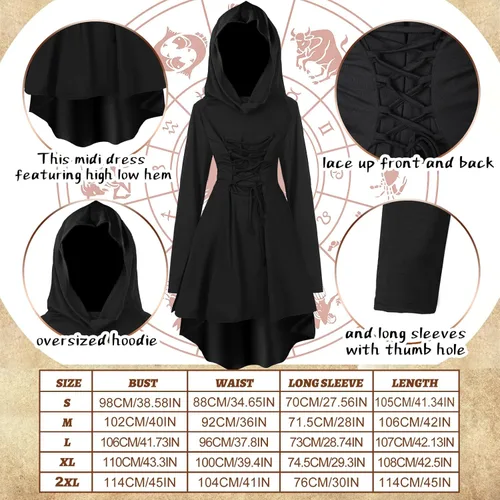 Vista 2 de Jeyiour Juego de 5 disfraces de hadas renacentistas para mujer, bata medieval con capucha y orejas de elfo, accesorios para Halloween y cosplay