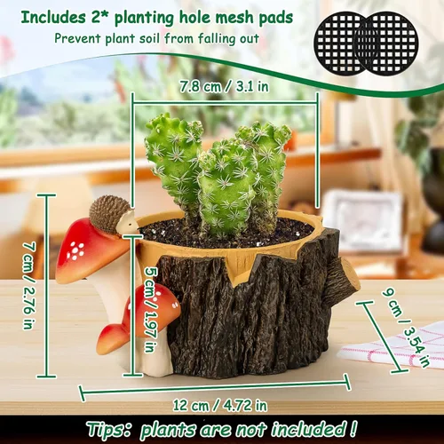 Vista 2 de Macetas para Suculentas con Forma de Erizo con Orificio de Drenaje, Macetas para Plantas de Interior/Cactus/Suculentas, Maceta de Interior Regalo