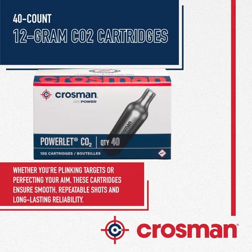 Vista 4 de Crosman Cartuchos de CO2 de 12 gramos para rifles de aire y pistolas de aire 23140-N, el embalaje puede variar (paquete de 40 unidades)
