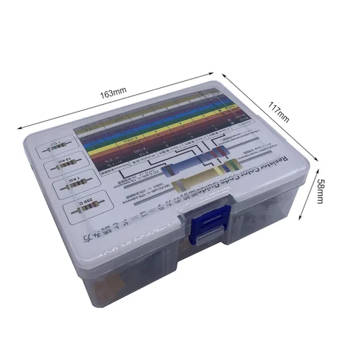 Vista 9 de Kit de componentes electrónicos Total 1390 piezas, Diodos LED, Resistencias de película metálica, Paquete de condensadores electrolíticos, Diodos