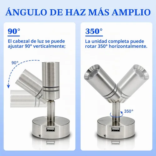 Vista 3 de THALASSA Lámpara de lectura LED interior de RV de 12V con puerto USB de 5V - Interruptor táctil integrado, brillo regulable, montaje en superficie