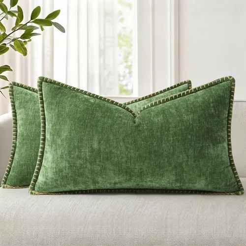 Vista 12 de Farmhouse - Juego de 2 fundas de terciopelo de cojines decorativos con bordes adornados, para sofá o sala de estar.