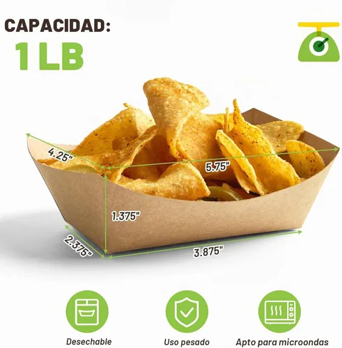 Vista 2 de ZORRITA - Paquete de 100 bandejas pequeñas de papel para alimentos de 1 libra