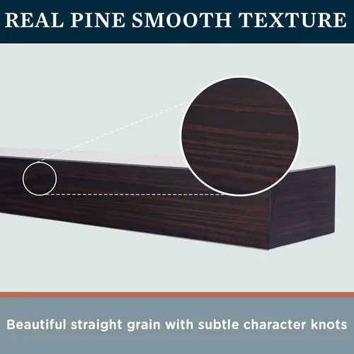 Vista 7 de MANTELSDIRECT Houston - Estante flotante de madera con compartimento de almacenamiento oculto, grano de café de 60 pulgadas, hermoso estante rústico