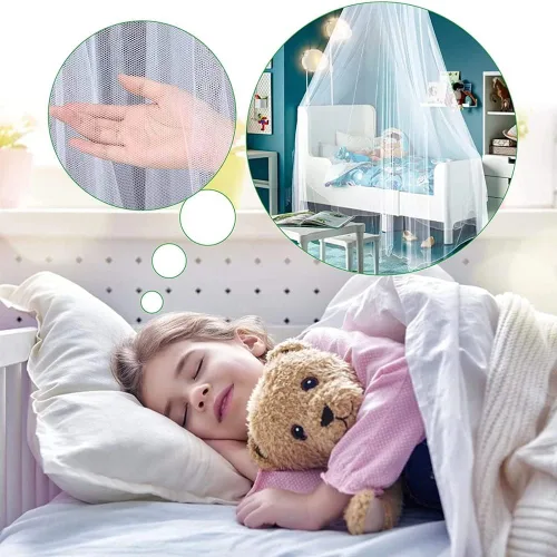 Vista 6 de Dosel de cama Eimilaly con mosquitera y 250 piezas de luces de cortina blancas cálidas, dosel de cama para decoración de habitación de niñas o Luces