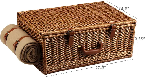 Vista 2 de Picnic at Ascot Dorset - Cesta de picnic de sauce de estilo inglés con servicio para 4, juego de café y manta, diseñada, montada y aprobada