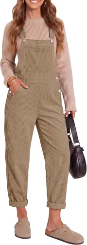 Vista 14 de LookBookstore Overol de pana para mujer con tirantes ajustables, enterito de moda con bolsillos para mujer Verde alpino