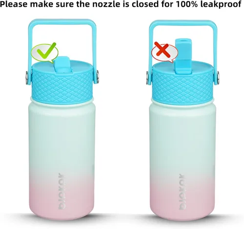 Vista 5 de BJPKPK Botella de Agua Aislada con Tapa de Pajita, 15 oz Botellas de Agua de Acero Inoxidable, Reutilizable a Prueba de Fugas sin BPA Termo, Frasco