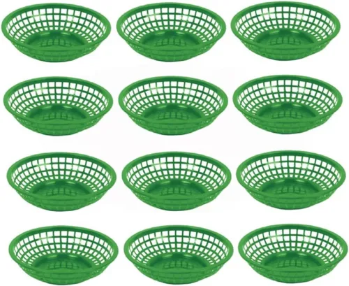Vista 8 de TrueCraftware - Cesta redonda de comida rápida de 8 pulgadas, de plástico negro, juego de 12 - Freír comida rápida reutilizable servicio