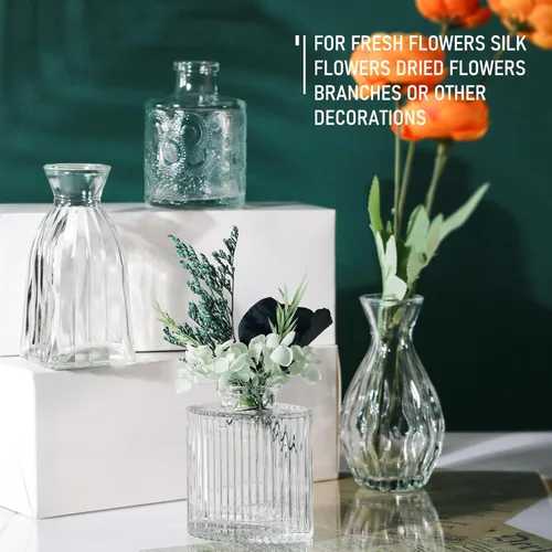 Vista 7 de Juego de 4 jarrones de cristal, 4 tamaños de florero pequeño para decoración de mesa de fiesta o hogar