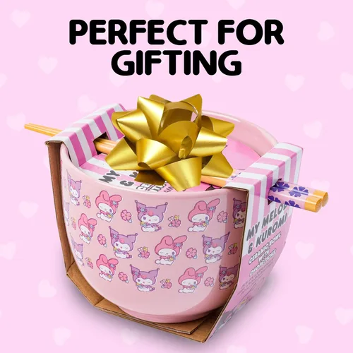 Vista 8 de Silver Buffalo Hello Kitty y sus amigos Chococat - Tazón de cerámica para ramen y arroz con palillos, patrón a cuadros, apto para microondas, 20