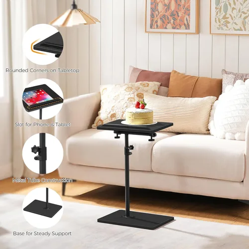 Vista 8 de MAHANCRIS - Mesa de bandeja para TV, mesa de bandeja para el apoyabrazos del sofá, mesa auxiliar ajustable en altura con giro de 360°, mesa lateral
