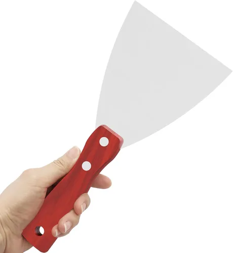 Vista 5 de Cuchillo de masilla, herramienta raspadora de acero inoxidable de 4 pulgadas, cuchillos de metal con mango de madera para paneles de yeso