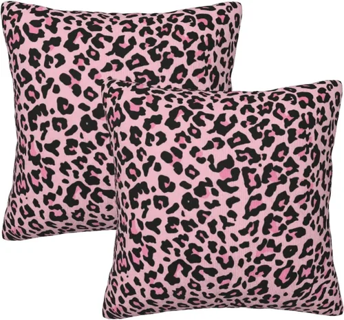 Vista 10 de Fiokroo Black Leopard Throw Pillow Covers Set of 2 Pillow Cushion Cases Square Pillowcases for Sofa Bedroom Living Room Car, 16 X 16 Inch