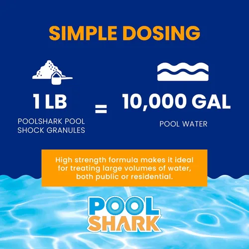 Vista 6 de POOL SHARK Choque de Piscina de Hipoclorito de Calcio al 68% - Paquete de 12 Gránulos de Cloro - Bolsas de 1 lb - Choque de Piscina para Tratamiento