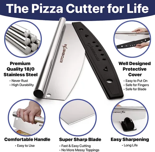 Vista 2 de Kit de fabricación de pizza de 14 pulgadas (juego de 2) – Cuchillo de corte de pizza de 14 pulgadas con cubierta de hoja + cáscara de pizza de acero