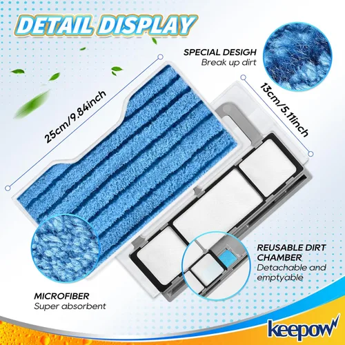 Vista 2 de KEEPOW Almohadillas para fregona reutilizables, almohadillas de repuesto compatibles con Shark Vac Mop VM252 VM200 VC205 VM250 / QM250 VM190