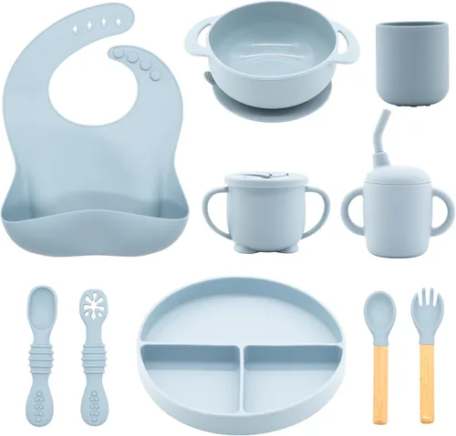 Juego de 10 piezas de alimentación de bebé de silicona, suministros de destete para bebés, juego de suministros de alimentación para bebés, sin BPA,
