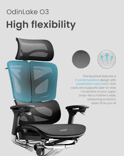 Vista 8 de OdinLake O3 753 Silla de oficina ergonómica de malla, altura ajustable de 5 niveles, base de control inalámbrico, lumbar dinámico, reposacabezas 2D