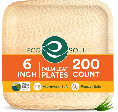 Vista 14 de ECO SOUL Platos de Hoja de Palma de 6" Cuadrados (50 Unidades) – Desechables, Ecológicos, Platos de Aperitivo de Bambú Biodegradables – Vajilla