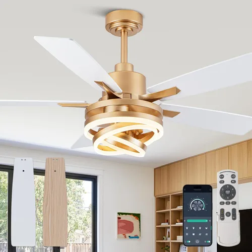 Vista 7 de Ventilador de araña de 52" con luces, ventilador de techo moderno negro con motor CC reversible para interiores, ventilador de techo