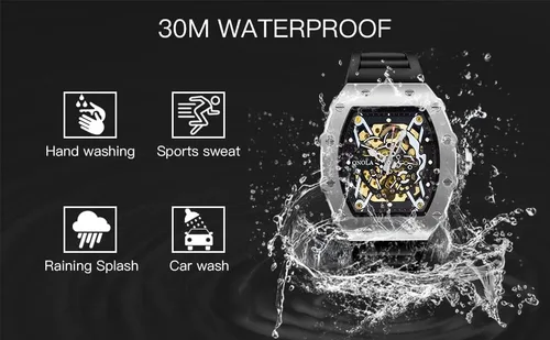 Vista 4 de Reloj mecánico automático para hombre, cronógrafo de lujo, resistente al agua, con esqueleto hueco, reloj de pulsera para hombre, correa