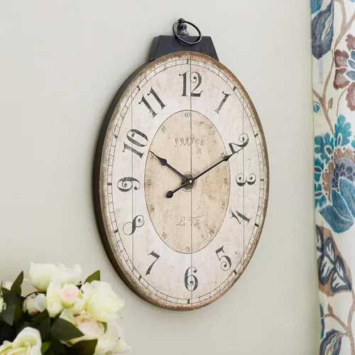 Vista 10 de MODE HOME Reloj de pared grande de madera rústica, reloj de pared de granja de 24 pulgadas blanqueadas con números romanos tallados, reloj redondo