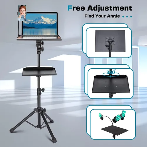 Vista 3 de Lusweimi Soporte de trípode para proyector, soporte para laptop de 50 pulgadas con 2 estantes para proyector, iPad, equipo de DJ, soporte de suelo