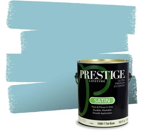 Vista 135 de Prestige Paints - Pintura exterior e imprimación en uno, 1 galón, plano, coincidencia comparable con Behr Misty Isle, P500-N-MQ5-62