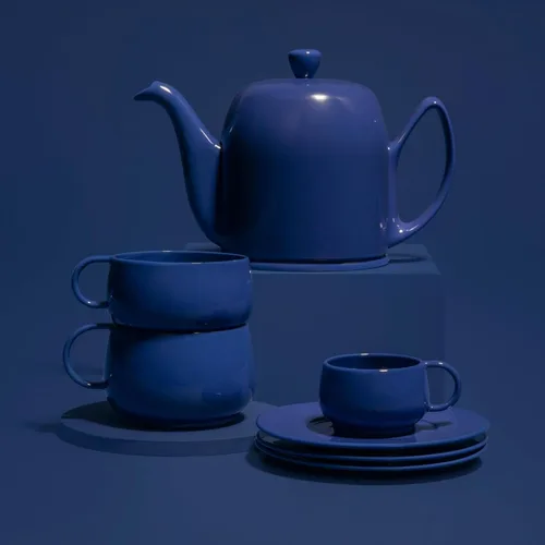 Vista 8 de Degrenne Salam - Tetera francesa de lujo, tetera de porcelana con cubierta de acero inoxidable, tetera de cerámica para té suelto, infusor