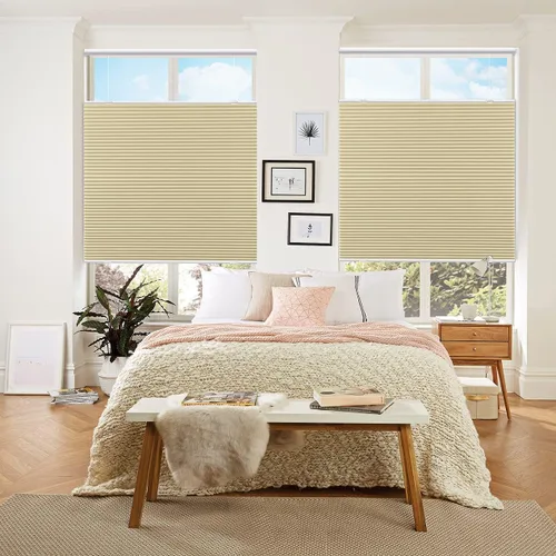 Vista 2 de Keego Persianas opacas de ventana de arriba hacia abajo, sin cordón, persianas de panal para puertas de ventanas de baño, cocina, beige (opaca)