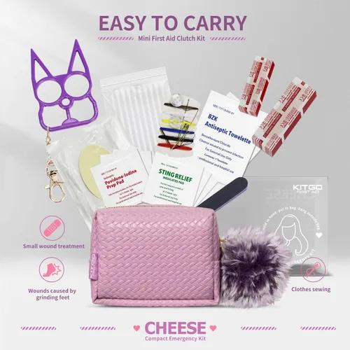 Vista 17 de Kitgo Mini kit de embrague de emergencia de primeros auxilios, regalo para el día de la madre, bolsa de seguridad compacta con 27 artículos