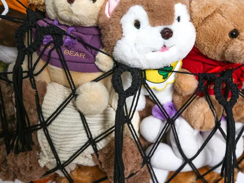 Vista 5 de Gran Red de Hamaca para Animales de Peluche Macramé para Exhibición de Juguetes Soporte de Peluche para Colgar del Techo para Almacenamiento