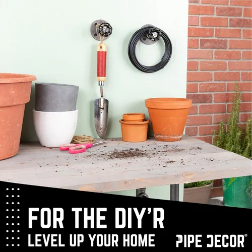 Vista 6 de PIPE DECOR Gancho para abrigos, válvula de espiga de agua industrial negra, montaje en pared con brida de plomería de hierro real para el hogar