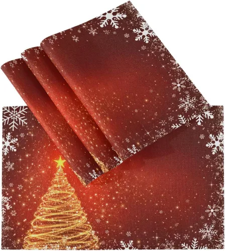 Vista 9 de ALAZA Manteles Individuales de Árbol de Navidad Rosa Copo de Nieve Blanco de Invierno Navideños para Mesa de Comedor Mantel Individual 1 Pieza