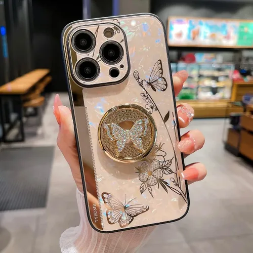 Vista 5 de Funda protectora con función atril para iPhone 13 Pro Max de 6.7 pulgadas, bonita funda protectora con diamantes de imitación para niñas para Apple